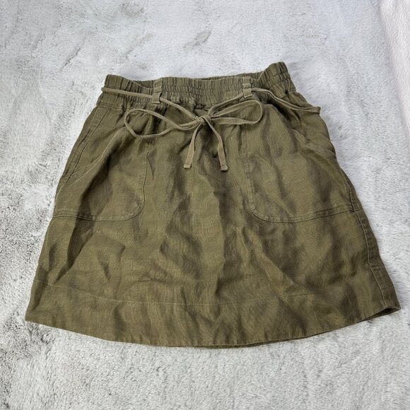 Loft Linen Skirt Womens XS Mini Pockets Elastic Waist Pockets Olive Green - Picture 1 of 9